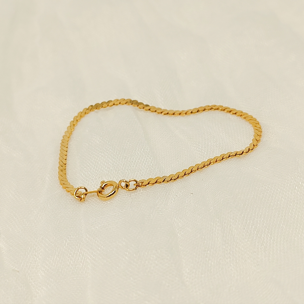 Gold Tone Thin Flat Chain Woven Bracelet Neutral Classic Preppy Style